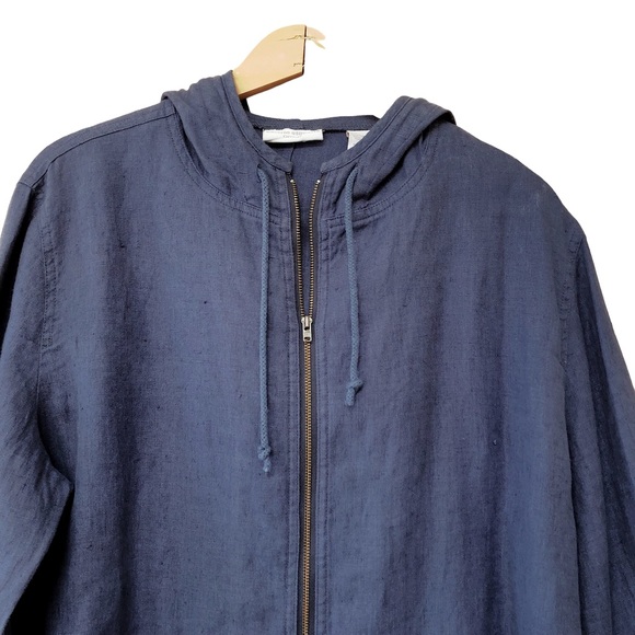 VALERIE STEVENS casual washable blue linen zip front hooded jacket, size L - Picture 3 of 9